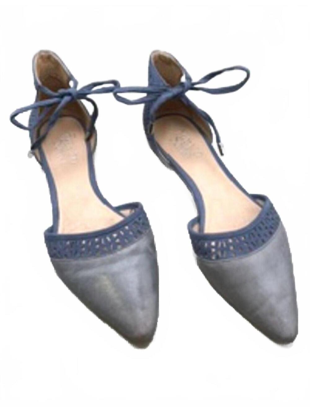 Franco Sarto Shirley Blue Gray Lace-Up Pointed Toe Ballet Flats Size 6